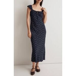Madewell Navy Blue Daisy Floral Square Neck Midi Tank Dress Small